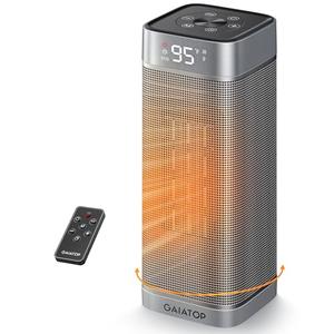 Gaiatop Space Heaters for Indoor Use, Portable Electric Heater with Thermostat, 1500W PTC Ceramic Room Heater with Remote, 5 Modes, 60° Oscillating, 12H Timer Fast Heating Bedroom Office Bathroom Home
