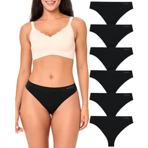 BAMBOO COOL Women's Thongs Seamless Moisture-Wicking Breathable Underwear High Stretchy Mid Waisted Panties Tagless 6 Pack (X-Large)