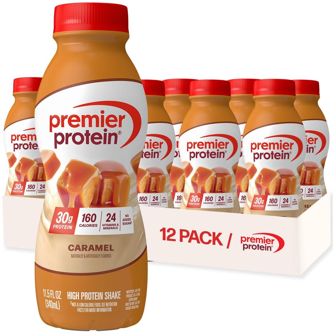 Premier Protein Shake, Caramel, 30g Protein, No Added Sugar, 24 Vitamins & Minerals to Support Immune Health, 11.5 fl oz, 12 Pack (EXP 07/25/26)
