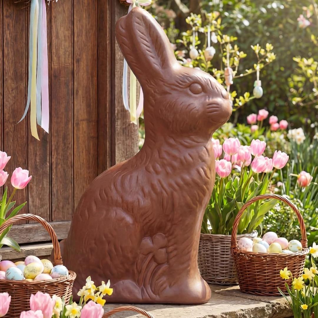 47 Inch Giant Easter Chocolate Bunny Decor Faux Chocolate Bunny Cardboard Standup Rabbit Yard Outdoor Decor Rabbit Signs Outdoor Display for Easter Party Holiday Spring Home Lawn Garden