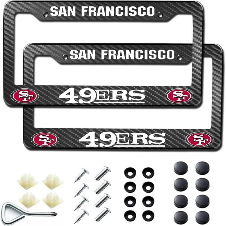 2 Pack Carbon Fiber License Plate Frames for 49ers, Black Aluminum Front & Rear Car Tag Holder Cover, Heavy Duty License Plate Bracket Car Accessories