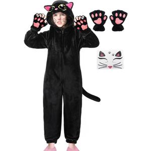 Resiwai Black Cat Costume for Kids Girls Kitten Costume Kids Cat Onesie Halloween Black Cat Costumes for Kids, M