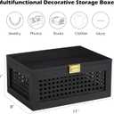 Decorative Rattan Storage Boxes Solid Wood Woven Baskets Bins with Lid Keepsake Memory Jewelry Box Natural Boho Shelf Wicker Closet Desk Organizer Container (Black, Large Size)