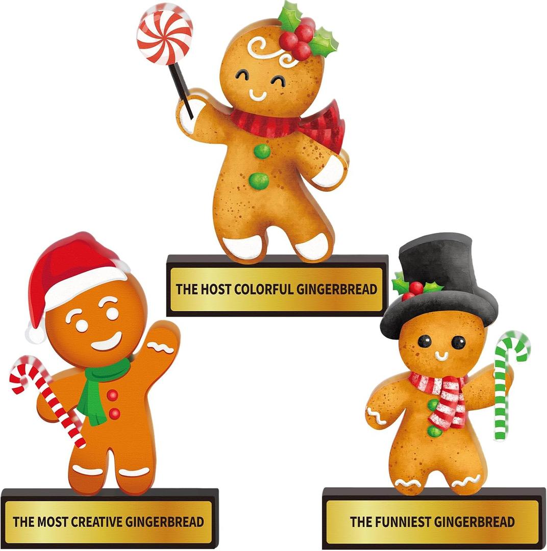 Pinkunn 3 Pcs Christmas Contest Trophy Set Funny Gingerbread Cookie Party Decorating Kit 5.9'' Trophies Acrylic Gingerbread House Man Award for Xmas Christmas Xmas Decorations