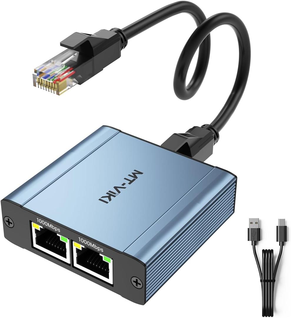 MT-VIKI Ethernet Splitter 1 to 2 High Speed 1000Mbps [w/1.65ft CAT8 Cable], Gigabit Dual RJ45 Splitter for Cat5/5e/6/7/8 Cable [2 Devices Simultaneously Networking]