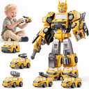 5 in 1 Transform Magnetic Construction Robot Toys Gifts for 3 4 5 6 Year Old Boys Kids, Easy DIY Assembly, Transforming Trucks Toys for Boys Kids, Ideals 3 4 5 6 Year Old Boy Birthday Gift (Yellow)