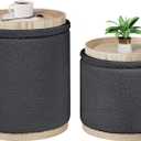 B FSOBEIIALEO Storage Ottoman Round Boucle Ottomans with Tray, Set of 2 Teddy Foot Rest Ottoman Cube with Storage for Living Room, Dark Grey 15"x15"x16.9"