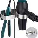 Hair Dryer Holder, Hair Tool Organizer, Stainless Steel Blow Dryer Holder Wall Mounted, Adhesive Straightener Holder, Bathroom Hair Care Styling for Flat Iron,Curling Iron,Hairdryer (Silver)