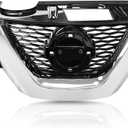Front Bumper Black Grille Fit 2014 2015 2016 for N-issan Rogue Compatible with Mesh Front Air Grill Replacement Shroud Kit with Chrome Accents