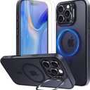 Mitywah for iPhone 16 Pro Max Case with Stand, 2X [Tempered Glass Screen Protector] Military-Grade Drop Protection N52 Magnetic Phone Case, Matte Translucent Slim Case Skin-Friendly Touch, Black