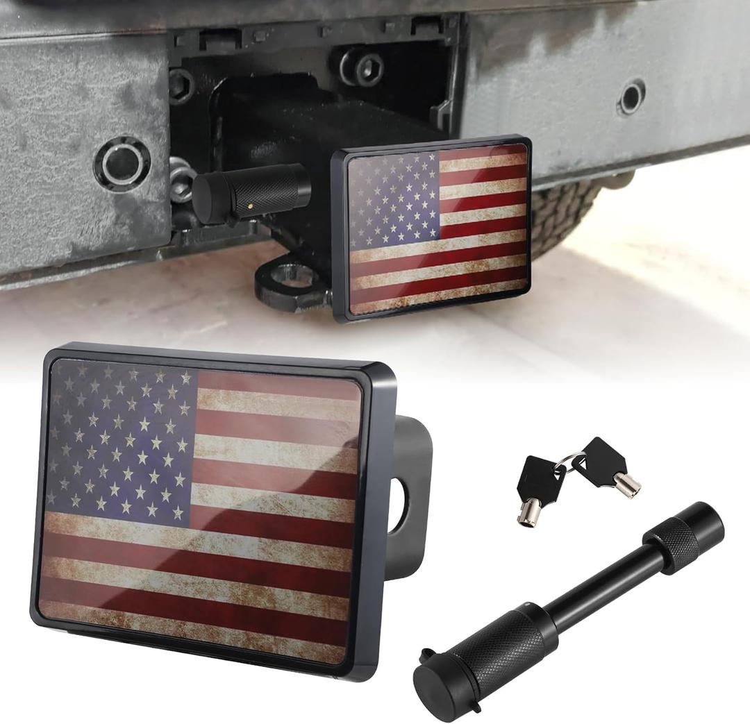 SINGARO Tow Hitch Cover, Heavy American Flag Metal Trailer Hitch Cover for 2 Inch Receivers, Ideal for Truck Accessories with 5/8-Inch Pin Diameter Trailer Hitch Lock (ABS)