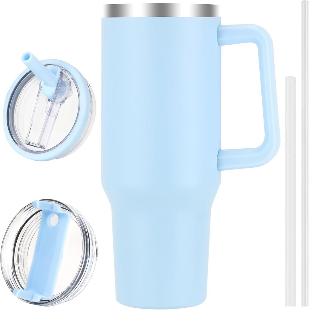 40 oz Tumbler with Handle and Flip Straw Lid, Vacuum Insulated Leak Proof Double Walled Stainless Steel Travel Mug Tumblers, Maintains Cold Ice and Heat for Hours(Blue)