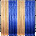 4 Panels 2 x 8 ft Blue and Gold Sequin Backdrop Curtain Glitter Backdrop Curtain for Congrats Grad Graduation Party Decorations Birthday Wedding Background Anniversary Photography