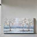 NdcSkyArt Blue Grey Tree Paintings Hand Painted Canvas Wall Art with Gold Foil Modern Abstract Grey Contemporary Rustic Farmhouse Family Tree Landscape Pictures Scenery Artwork, 32"L x 16"W