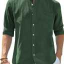 J.VER Men's Cotton Linen Long Sleeve Shirts Casual Button Down Banded Collar Shirt Beach Summer Tops with Pocket XL
