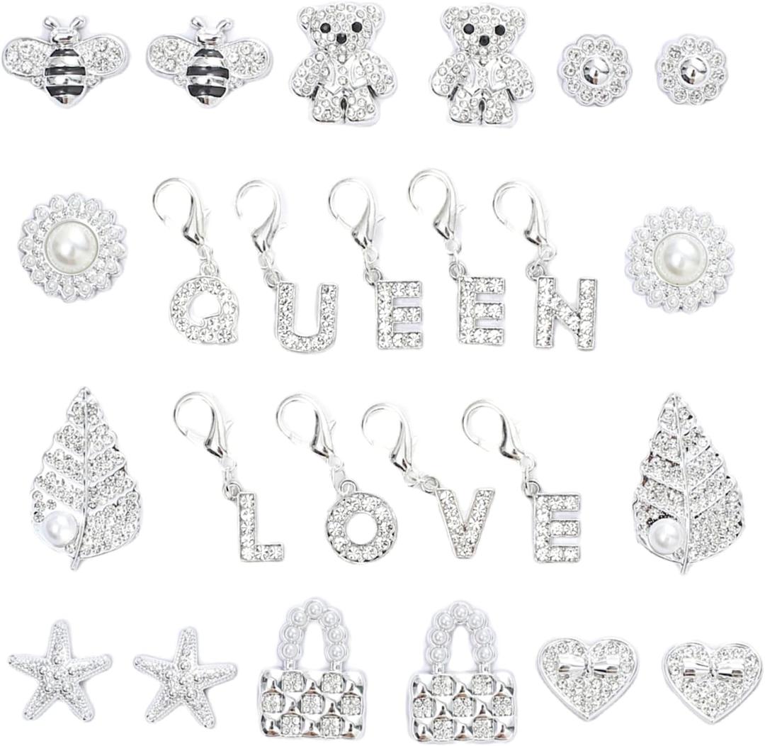 Silver Shoe Charms for Sneakers,Bling Shoe Lace Jewelry for Girls,Junk Socks Charms Kit