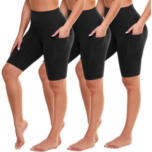 GAYHAY Biker Shorts for Women with Pockets - 8"/5"/3" Booty High Waisted Black Spandex Volleyball Short for Workout Yoga (Small-Medium)