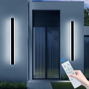 2 Pack 31.4inch Modern Outdoor LED Wall Sconces, Dimmable 3000K-6000K with Remote Control, IP65 Waterproof Black Aluminium Long Exterior Wall Light Fixture for Porch, Patio, Garage, Yard