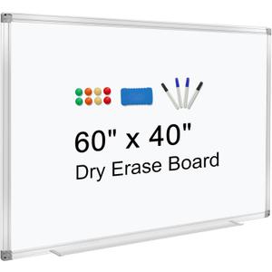 H-Qprobd Dry Erase Board for Wall 60"x40" Aluminum Presentation Magnetic Whiteboard with Long Pen Tray, Wall-Mounted White Board for School, Office and Home