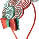Festive Red and Green Candy Cane Headband, Christmas 2025 Party Hair Accessory, One Size Fits Most, 4.75 x 5.5 Inch