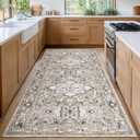 PURRUGS Vintage Farmhouse Boho Runner Rug 2'6" x 6', Non-Slip Machine Washable Rug, Accent Area Rug for Kitchen, Hallway, Entryway, Bedroom, Living Room and Dining Room, Taupe/Vanilla