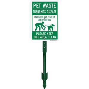 SmartSign 'Pet Waste Transmits Disease, Leash-Curb/Clean Up After Dog Keep Area Clean' Yard Sign - 7" x 10" Sign with Stake, 40 mil Aluminum Sign, 21-inch Tall Sign/Stake Kit, Green/White, USA-Made