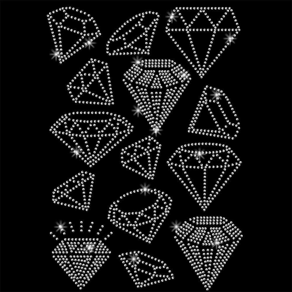 NBEADS Bling Rhinestone Stickers, Diamond Shape Glitter Crystal Decals Iron on Appliques Gemstone Border Sticker Glass Hotfix Rhinestone for Art Craft Clothing Decor