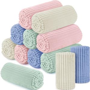 Buryeah 12 Pcs Flannel Throw Blanket Bulk 50 x 60 in Sleepover Blanket Outdoor Wedding Throw Lightweight, Oeko-tex Standard 100 Certified for Sofa Homeless Gifts (Pastel Colors)