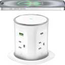 Pop Up Countertop Outlet with 2 PD 45W USB C Charging Station, 3.15 in Hole Electrical Power Outlets Insert in 4 Plugs 4 USB Ports 15W Wireless Charger for Desktop Kitchen Countertop (White)