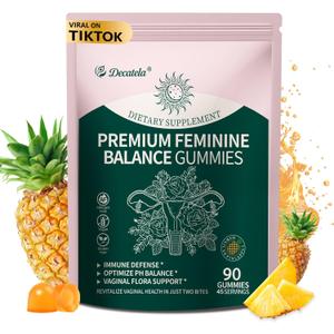 Decatela 90 Count Premium Feminine Balance Gummies for Women, with Probiotics - pH Balance & Immune Support + Odor Control - Vegan Gluten-Free Hawaiian Pineapple Flavor (45 Servings)
