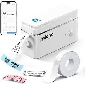 POLONO P31S Label Maker Machine with Tape, Portable Thermal Printer, Portable Bluetooth Label Printer for Organizing Storage Office Home, Sticker Maker Mini Label Maker with Multiple Templates, White