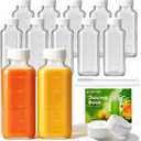 Ruckae 16oz 12 Pack Glass Juice Bottles with Lids - Reusable Square Glass Juice Bottles with Leak-Proof Lid & Capacity Marks for Containers Juice,Milk,Smoothies