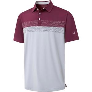 Rouen Polo Shirts for Men Quick Dry Regular Fit Casual Color Block Chest Print Active Short Sleeve Collared Mens Golf Shirt (M)