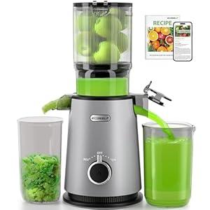 Cold Press Juicer, ECOSELF Juicer Machines with Large Feed Chute Fit Whole Fruits & Vegetables, Self Feeding for Juice Extractor Machine, Easy to Clean and Assemble, High Juice Yield
