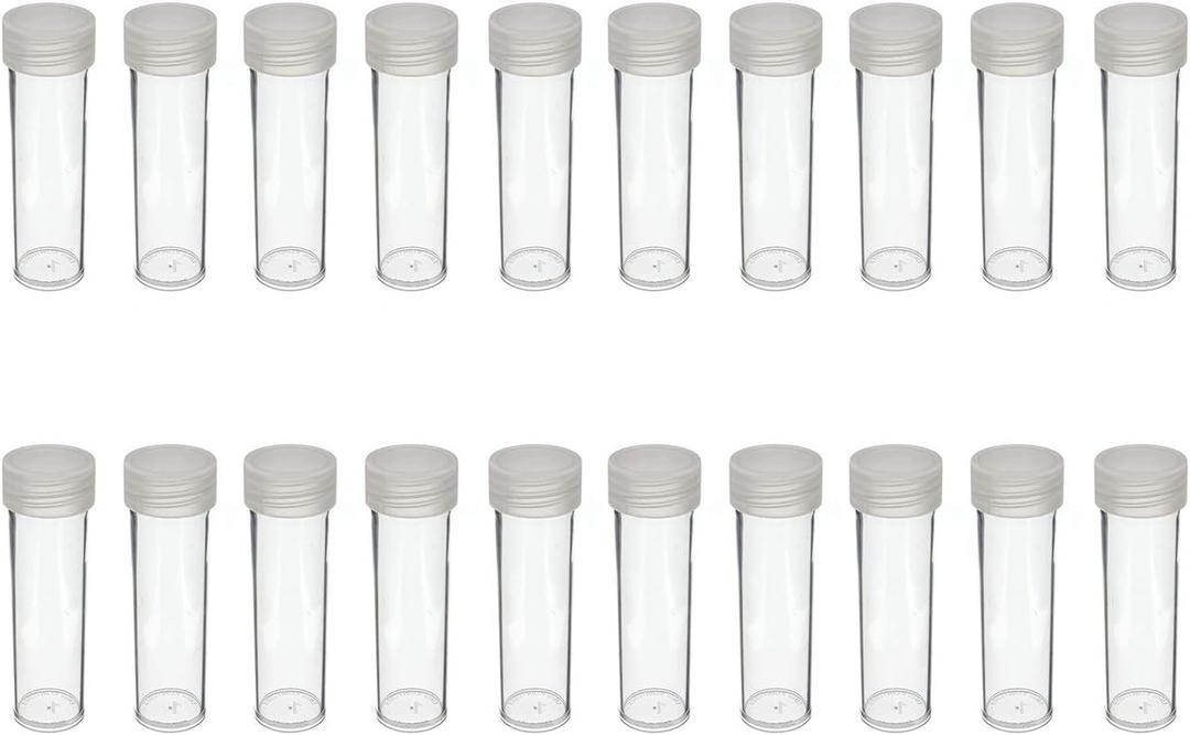 (20) Round Clear Plastic (Penny Cent) Size Coin Storage Tube Holders Screw on Lid (Transparent-20pcs)