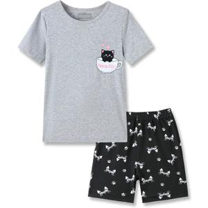 Mikrdoo Girls Pajamas Toddler 2 Piece Summer Snug Cotton Short Sleeve and Short Pjs Soft Sleepwear Set for Kids 2-14 Years