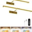 EZVALO Picture Light for Wall, 4800mAh Rechargeable Wireless Remote, Dimmable Magnetic LED Art Display Light with 3 Color Temperatures, for Gallery, Living Room, Bedroom, Hallway (Gold-2Pack)