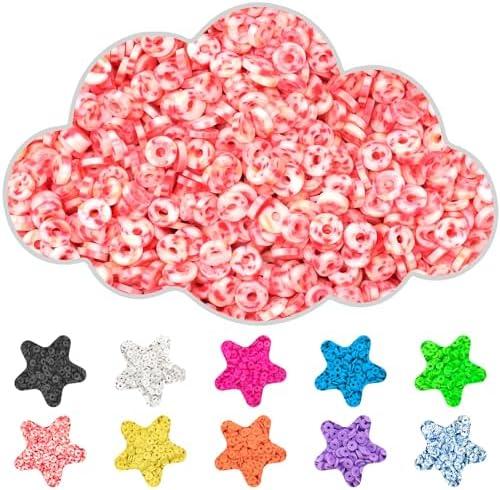 Clay Beads, 3000Pcs White and Orange Clay Heishi Beads for Bracelets Making, Flat Round Polymer Heishi Beads for DIY Jewelry Making（Bagged）, Set Of 5