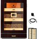 Woodronic Cigar Humidor, Spanish Cedar Cigar Humidor Cabinet with LED Light, Magnetic Door, Accurate Digital Hygrometer, Dividers and Cigar Accessory Drawer, Gift for Men100-150 Cigars