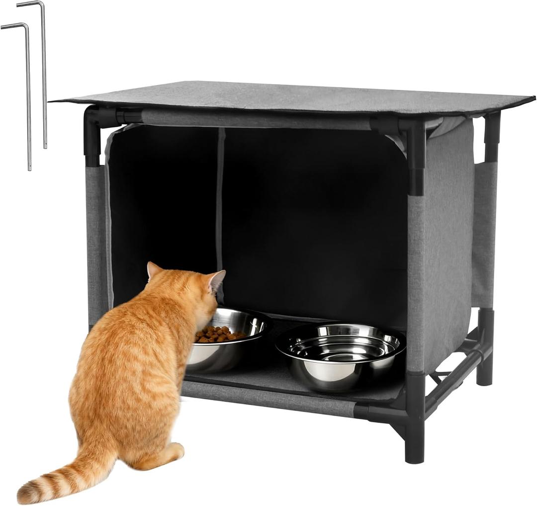 Waterproof Cat House for Outdoor Cat Feeding Station Weatherproof Outdoor Kitty Dining Room Cat Shelter for Stray, Feral Cats and Community CatsNo Bowl