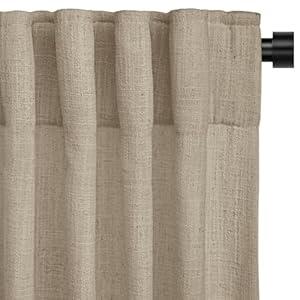 INOVADAY Linen Curtains for Living Room Bedroom, Back Tab Sheer Privacy Curtains 2 Panels, Light Filtering Farmhouse Drapes W50xL63 Dark Flax