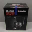 Mueller 12-Cup Drip Coffee Maker - Borosilicate Carafe, Auto-Off, Reusable Filter, Anti-Drip, Keep-Warm Function, Clear Water Level Window Coffee Machine, Kitchen Essentials & Accessories (Black)