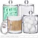 4 Pack Acrylic Qtip Holder Dispenser for Cotton Swabs, Balls, Pads, Floss Picks- Small Clear Acrylic Canister Apothecary Jar Set, Bathroom Essentials Accessories Decor, Vanity Makeup Storage Organizer