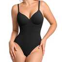 BRABIC Shapewear Bodysuits for Women Tummy Control Shapewear Seamless Deep V-Neck Body Shaper with Built-in Bra(Black, Small)