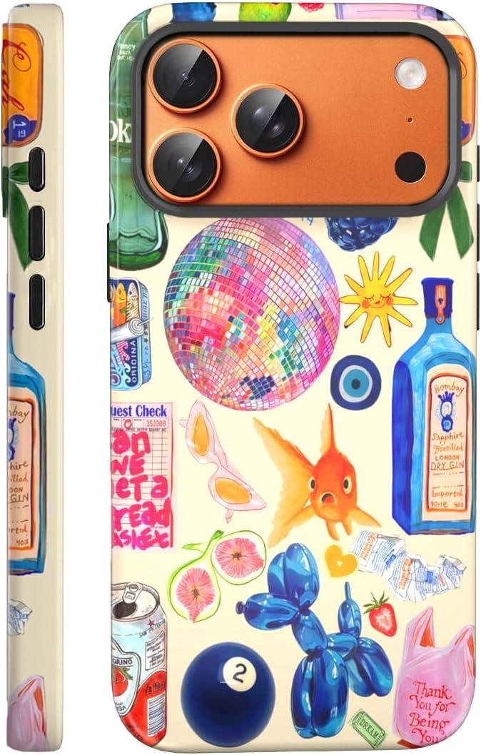 Compatible with iPhone 17 Pro Case 6.3, Cute Patterns Shockproof Protective Aesthetic Phone Case with Stylish Designs for Women Girl, Fish European Collage
