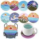 Libfx Diamond Art Coasters Kit with Holder, 8 Pcs Diamond Art Coasters for Adults Kids Beginners Crafts Gifts (Sun-Moon)
