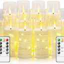 Sasigeiaa Flameless Candles with Embedded Star String - Battery Operated LED Candles, with Remote,12 Ivory Flickering Candles for Christmas, Weddings, Home Decor & Party,(D 2.3"H 5" 6" 7")
