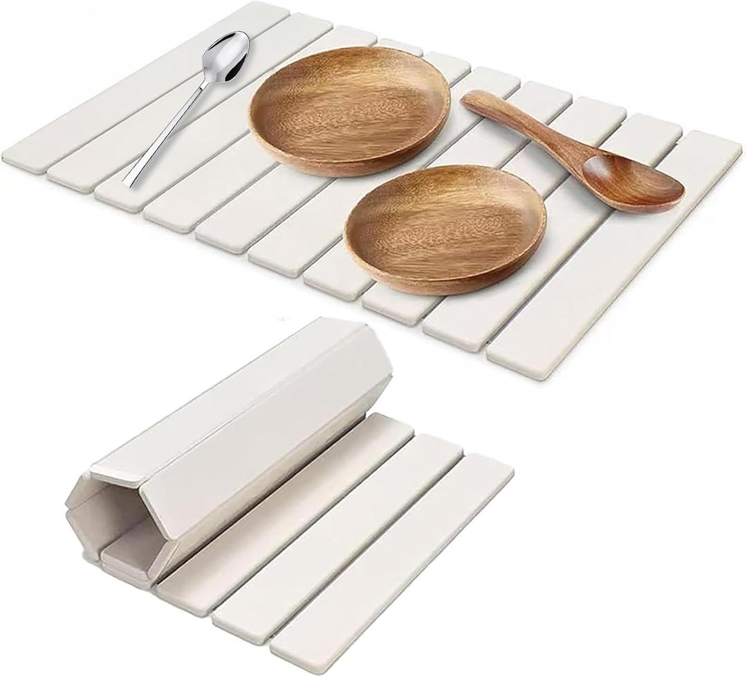 Large Stone Dish Drying Mats for Kitchen Counter, 24"(L)16"(W) Quick Dry Collapsible Dish Drying Mat, Eco-Friendly Absorbent Diatomaceous Earth Mats for Dishes Bottles Cups, Match Any Countertop