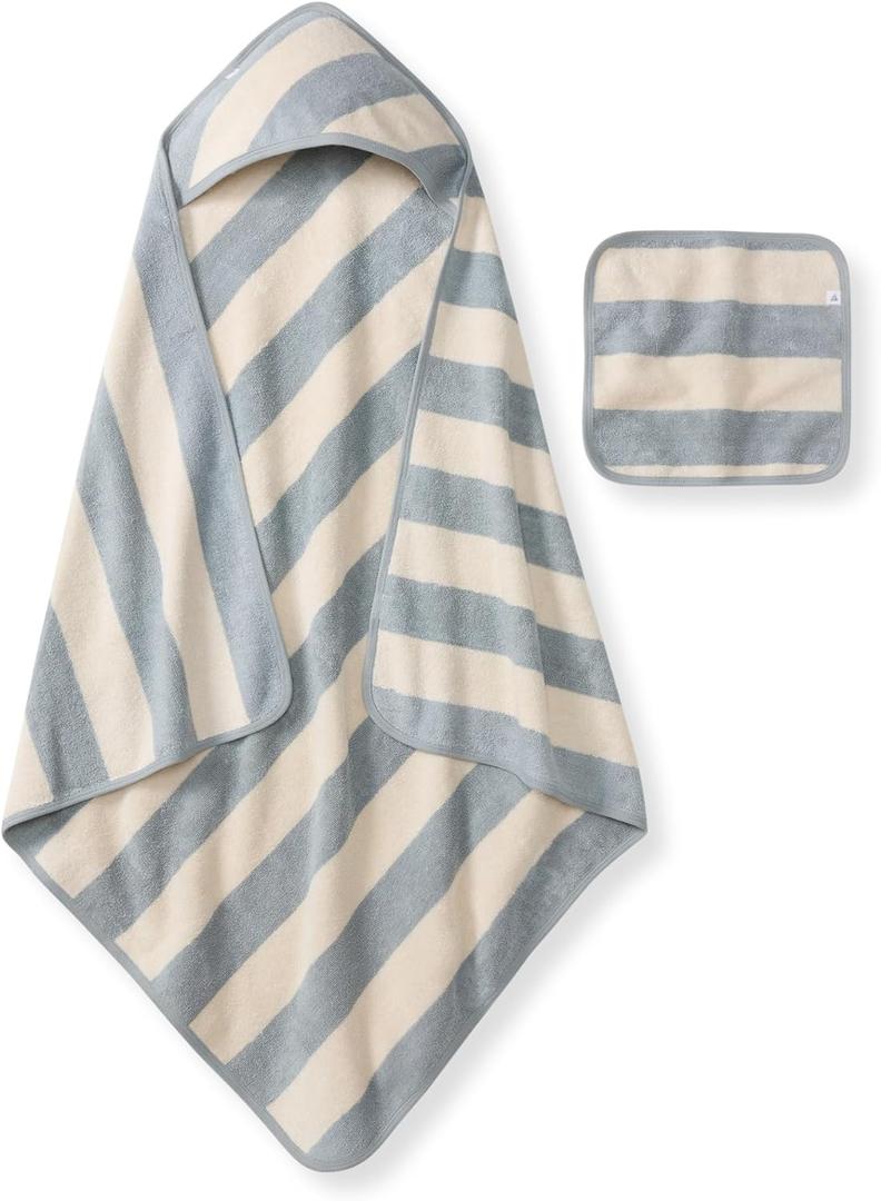 Burt's Bees Baby Hooded Woven Terry Towels Organic Cotton, Unisex Bath Essentials, Soft Nursery Towel for Infants, Toddlers, Kids (Quarry)