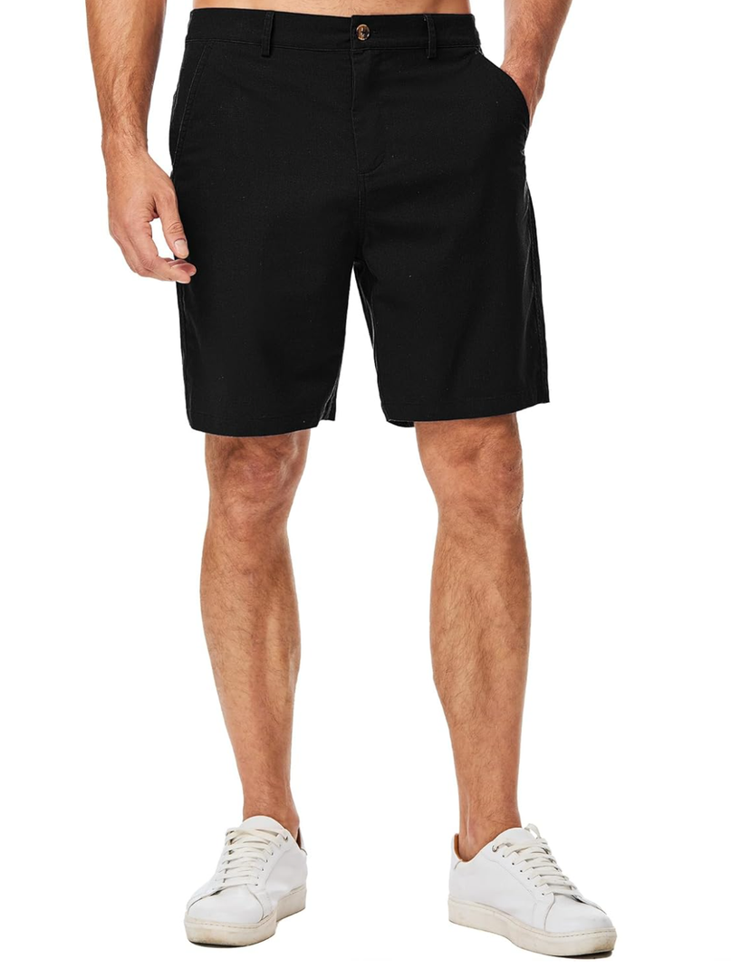 JMIERR Mens Casual 8" Cotton Linen Shorts - Button Waist Summer Beach Shorts with Pockets size 36